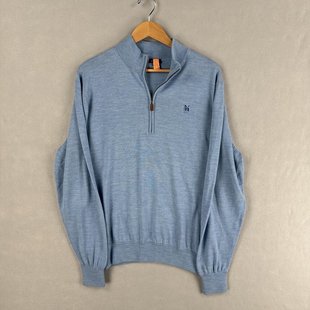 Turtleson Sweater Mens XL Blue Merino Wool 1/4 Zip Holston Hills Country Club
